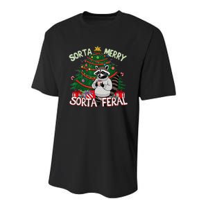 Funny Christmas Raccoon Sorta Merry Sorta Santa Feral Xmas Youth Performance Sprint T-Shirt