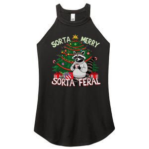 Funny Christmas Raccoon Sorta Merry Sorta Santa Feral Xmas Women's Perfect Tri Rocker Tank