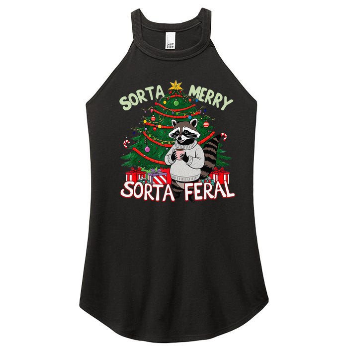 Funny Christmas Raccoon Sorta Merry Sorta Santa Feral Xmas Women's Perfect Tri Rocker Tank