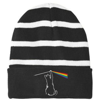 Funny Cat Rock Music Gift Striped Beanie with Solid Band