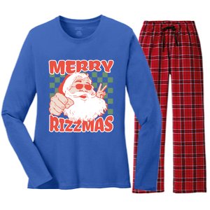 Funny Christmas Rizz Meme Merry Rizzmas For Trendy Great Gift Women's Long Sleeve Flannel Pajama Set 