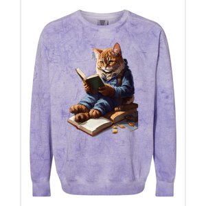 Funny Cats Reading A Book Graphic Cat Kitten Lovers Colorblast Crewneck Sweatshirt