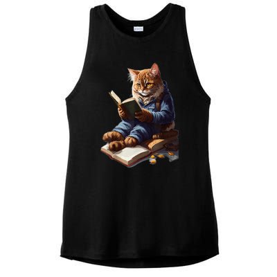 Funny Cats Reading A Book Graphic Cat Kitten Lovers Ladies PosiCharge Tri-Blend Wicking Tank