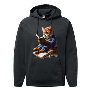 Funny Cats Reading A Book Graphic Cat Kitten Lovers Performance Fleece Hoodie