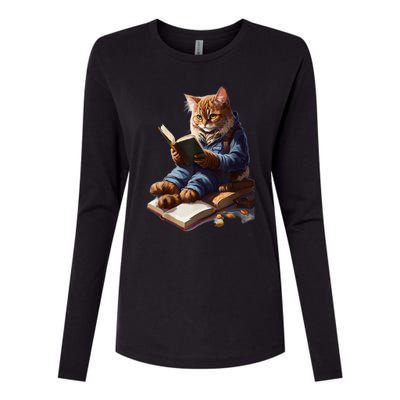 Funny Cats Reading A Book Graphic Cat Kitten Lovers Womens Cotton Relaxed Long Sleeve T-Shirt