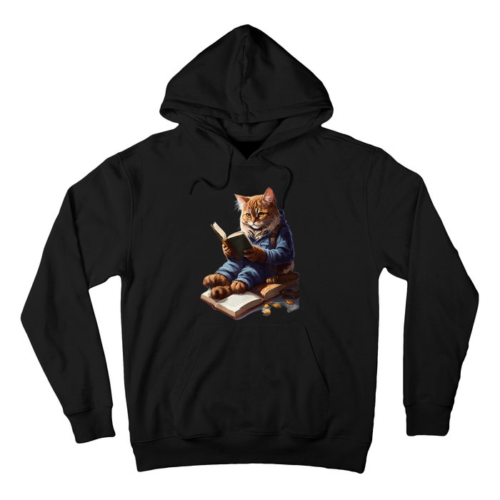 Funny Cats Reading A Book Graphic Cat Kitten Lovers Hoodie