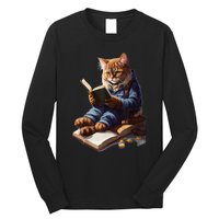 Funny Cats Reading A Book Graphic Cat Kitten Lovers Long Sleeve Shirt