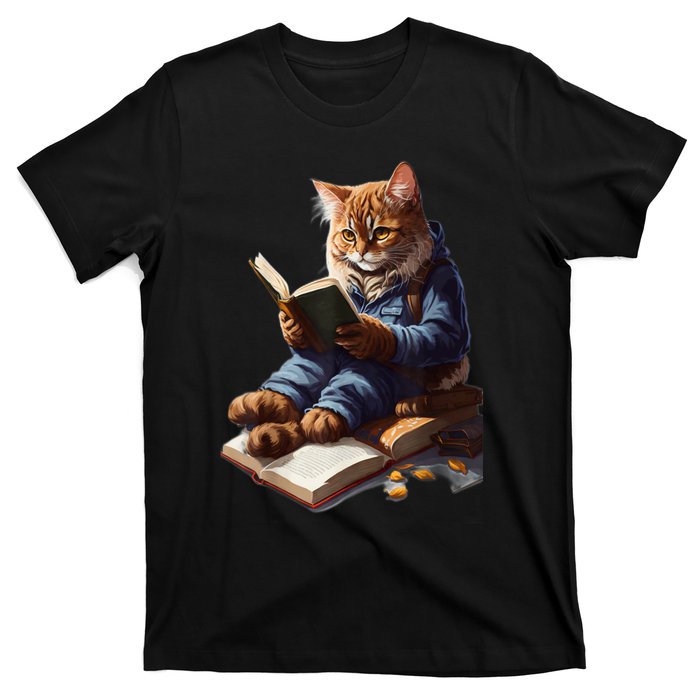 Funny Cats Reading A Book Graphic Cat Kitten Lovers T-Shirt