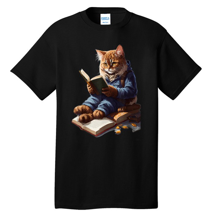 Funny Cats Reading A Book Graphic Cat Kitten Lovers Tall T-Shirt