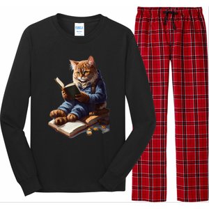 Funny Cats Reading A Book Graphic Cat Kitten Lovers Long Sleeve Pajama Set