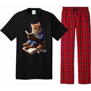 Funny Cats Reading A Book Graphic Cat Kitten Lovers Pajama Set