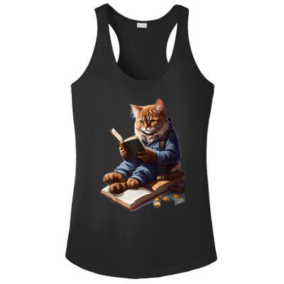 Funny Cats Reading A Book Graphic Cat Kitten Lovers Ladies PosiCharge Competitor Racerback Tank