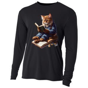 Funny Cats Reading A Book Graphic Cat Kitten Lovers Cooling Performance Long Sleeve Crew