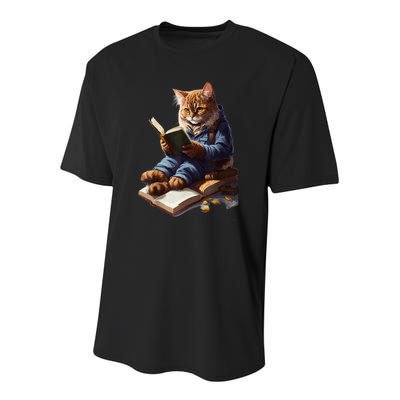 Funny Cats Reading A Book Graphic Cat Kitten Lovers Youth Performance Sprint T-Shirt