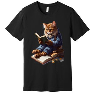 Funny Cats Reading A Book Graphic Cat Kitten Lovers Premium T-Shirt