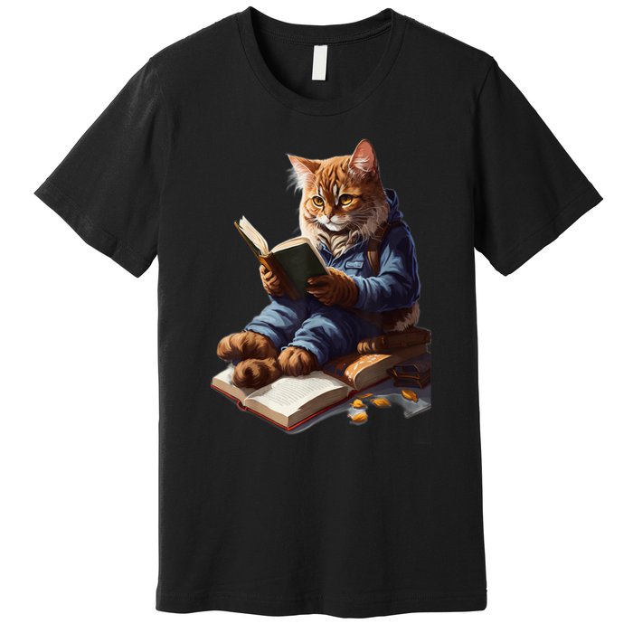 Funny Cats Reading A Book Graphic Cat Kitten Lovers Premium T-Shirt