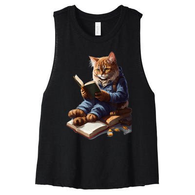 Funny Cats Reading A Book Graphic Cat Kitten Lovers Women's Racerback Cropped Tank