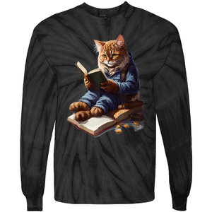 Funny Cats Reading A Book Graphic Cat Kitten Lovers Tie-Dye Long Sleeve Shirt