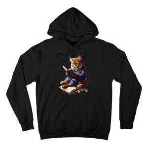 Funny Cats Reading A Book Graphic Cat Kitten Lovers Tall Hoodie