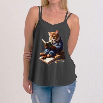 Funny Cats Reading A Book Graphic Cat Kitten Lovers Women's Strappy Tank