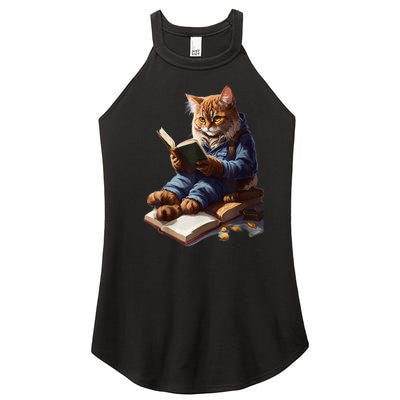 Funny Cats Reading A Book Graphic Cat Kitten Lovers Women’s Perfect Tri Rocker Tank