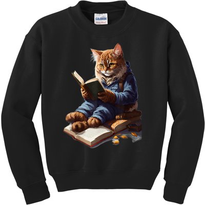 Funny Cats Reading A Book Graphic Cat Kitten Lovers Kids Sweatshirt