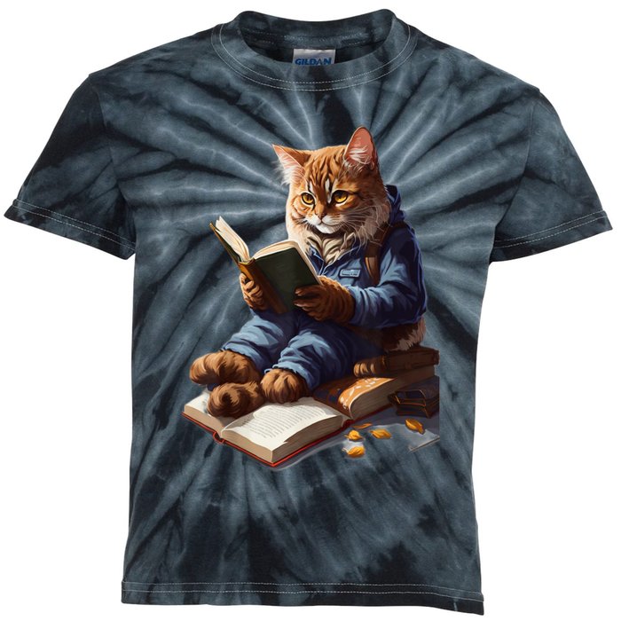 Funny Cats Reading A Book Graphic Cat Kitten Lovers Kids Tie-Dye T-Shirt