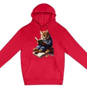 Funny Cats Reading A Book Graphic Cat Kitten Lovers Premium Pullover Hoodie