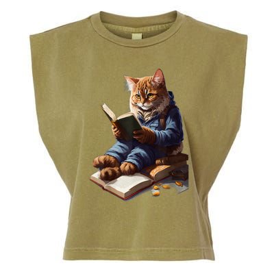 Funny Cats Reading A Book Graphic Cat Kitten Lovers Garment-Dyed Women's Muscle Tee