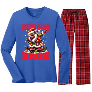 Funny Christmas Rizzmas Santa Xmas Rizz The Season Bruh Gift Women's Long Sleeve Flannel Pajama Set 