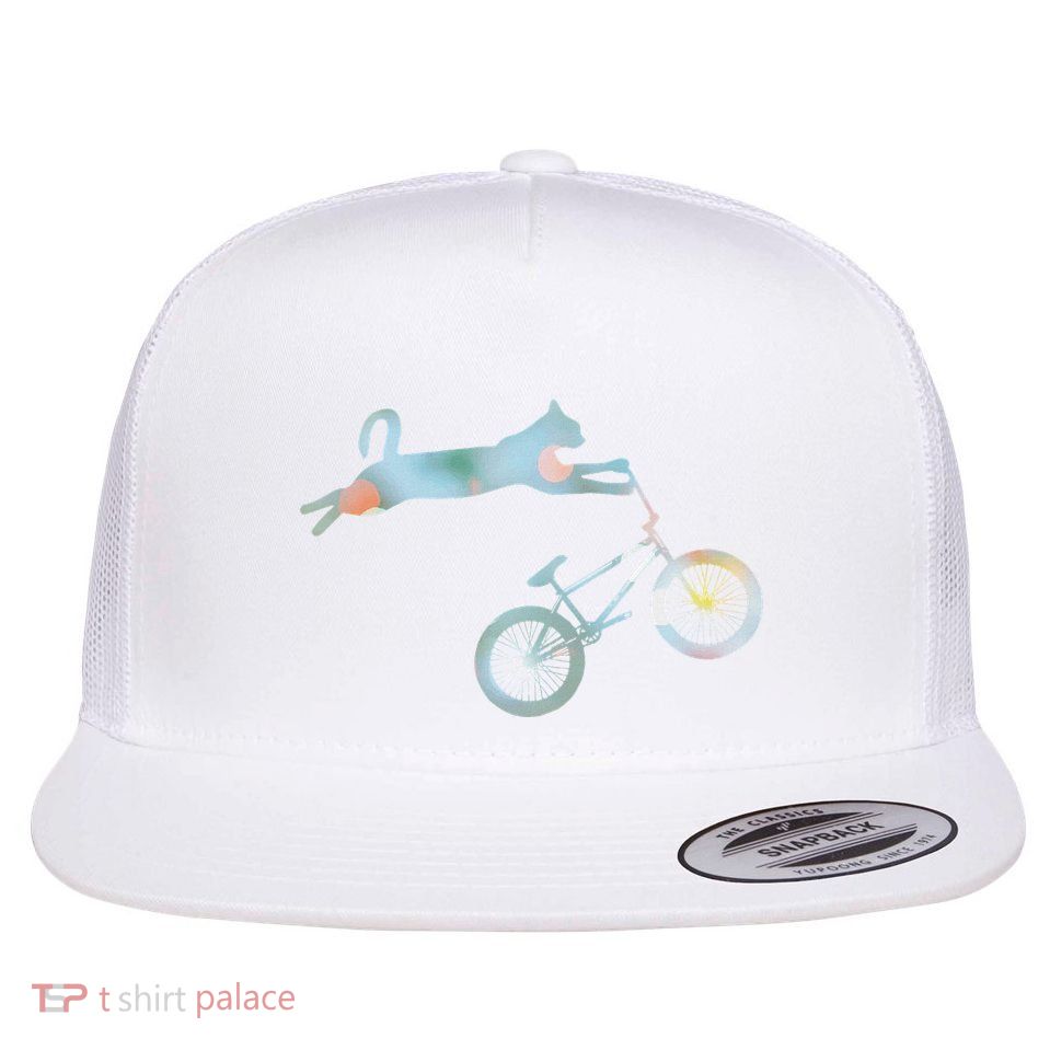 Funny Cat Riding Bmx Art For Women Bmx Bike Bmx Lover Flat Bill Trucker Hat