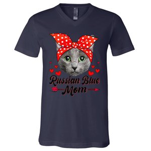 Funny Cute Russian Blue Mom Tee Cat Mom Mothers Day For Funny V-Neck T-Shirt