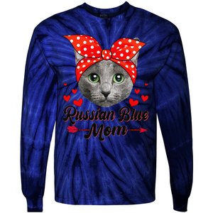 Funny Cute Russian Blue Mom Tee Cat Mom Mothers Day For Funny Tie-Dye Long Sleeve Shirt