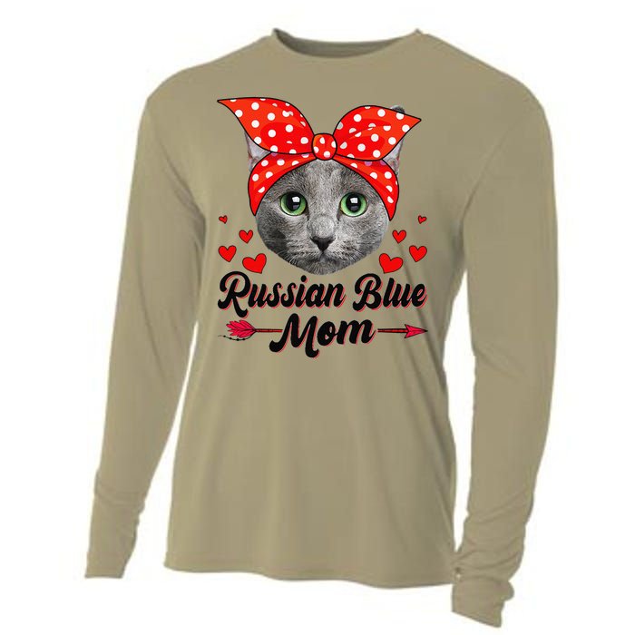 Funny Cute Russian Blue Mom Tee Cat Mom Mothers Day For Funny Cooling Performance Long Sleeve Crew