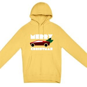 Futuristic Cyber Red Truck Pickup Christmas Tree Cool Gift Premium Pullover Hoodie