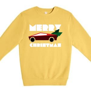 Futuristic Cyber Red Truck Pickup Christmas Tree Cool Gift Premium Crewneck Sweatshirt