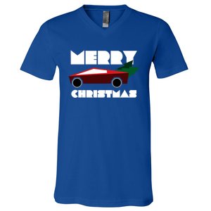 Futuristic Cyber Red Truck Pickup Christmas Tree Cool Gift V-Neck T-Shirt