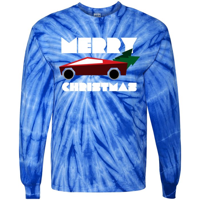 Futuristic Cyber Red Truck Pickup Christmas Tree Cool Gift Tie-Dye Long Sleeve Shirt