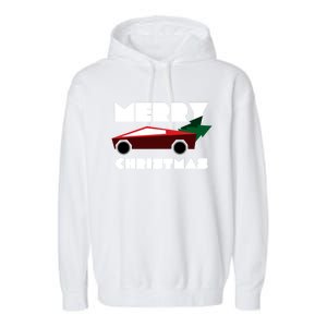 Futuristic Cyber Red Truck Pickup Christmas Tree Cool Gift Garment-Dyed Fleece Hoodie