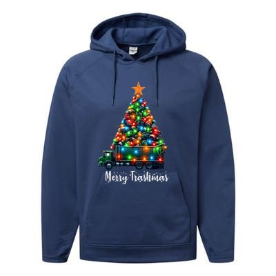 Funny Christmas Recycling Garbage Truck Lover Merry Trashmas Gift Performance Fleece Hoodie