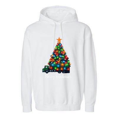 Funny Christmas Recycling Garbage Truck Lover Merry Trashmas Gift Garment-Dyed Fleece Hoodie