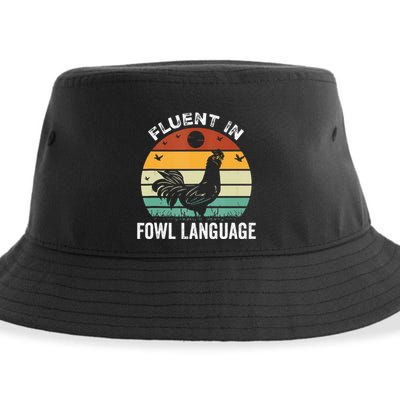 Funny Chicken Retro Vintage I’M Fluent In Fowl Language Sustainable Bucket Hat