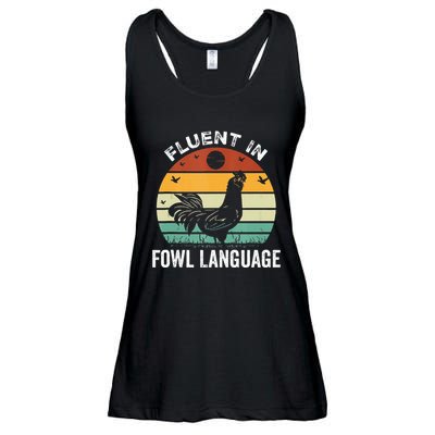 Funny Chicken Retro Vintage I’M Fluent In Fowl Language Ladies Essential Flowy Tank