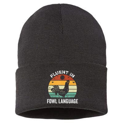 Funny Chicken Retro Vintage I’M Fluent In Fowl Language Sustainable Knit Beanie