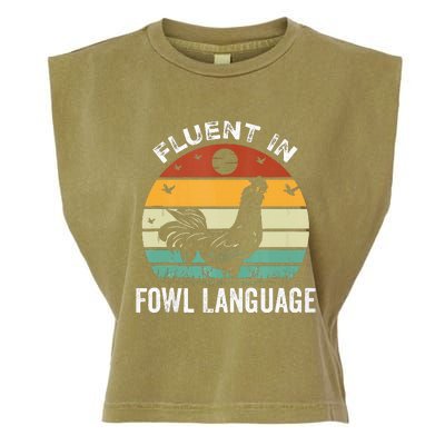 Funny Chicken Retro Vintage I’M Fluent In Fowl Language Garment-Dyed Women's Muscle Tee