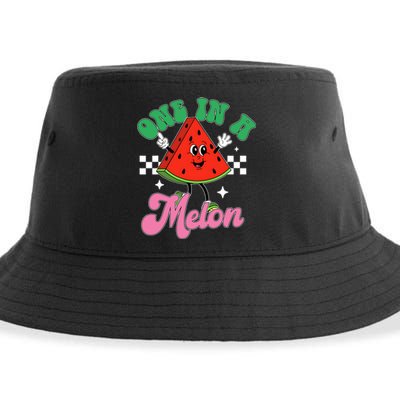 Funny Cute Retro Watermelon One In A Melon Summer Vacation Sustainable Bucket Hat