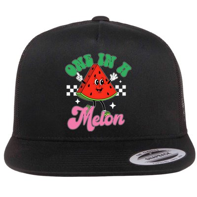 Funny Cute Retro Watermelon One In A Melon Summer Vacation Flat Bill Trucker Hat