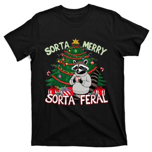 Funny Christmas Raccoon Sorta Merry Sorta Santa Feral Xmas T-Shirt