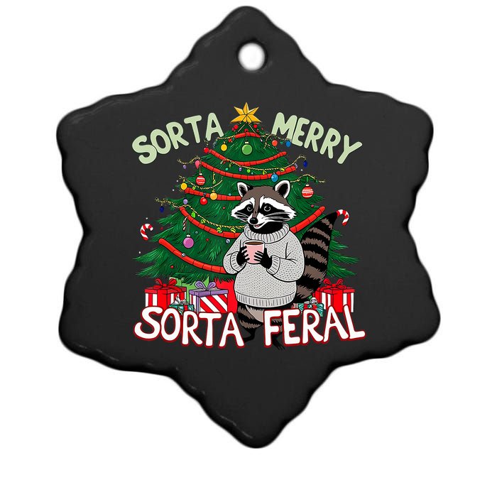 Funny Christmas Raccoon Sorta Merry Sorta Santa Feral Xmas Ceramic Star Ornament