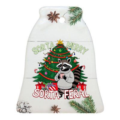 Funny Christmas Raccoon Sorta Merry Sorta Santa Feral Xmas Ceramic Bell Ornament